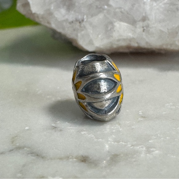 Pandora - Smiling Sun Authentic Retired Charm Bead - Silver and Yellow Enamel - Picture 8 of 8